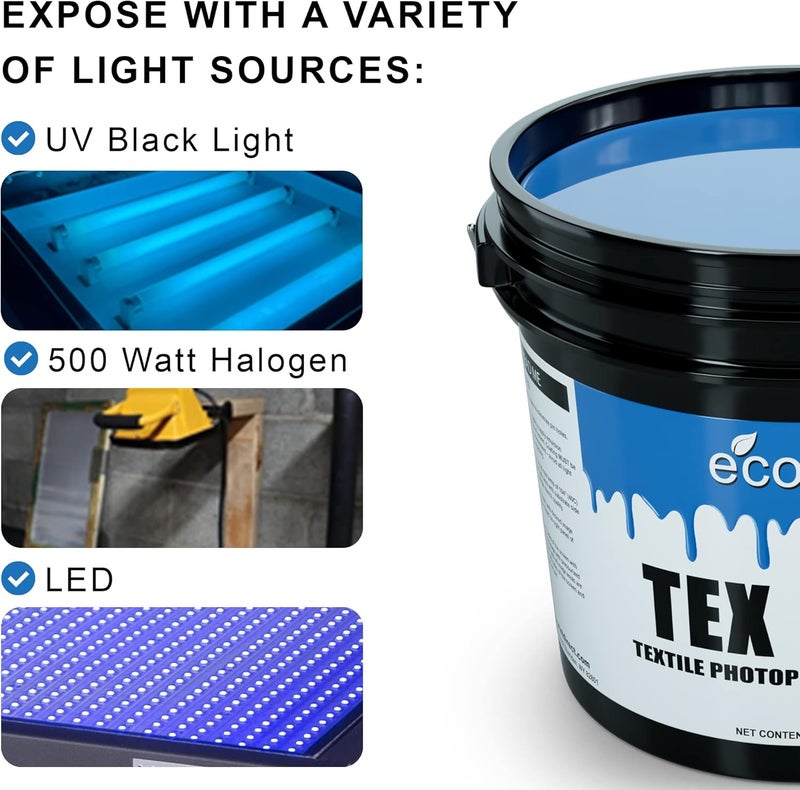 Screen Print Direct Ecotex® Tex-Blue Screen Printing Emulsion (Gallon - 128oz.) Pre-Sensitized Photo Emulsion for Silk Screens and Fabric - for Screen Printing Plastisol Inks, Pure Photopolymer Screen Printing Supplies - Image 5